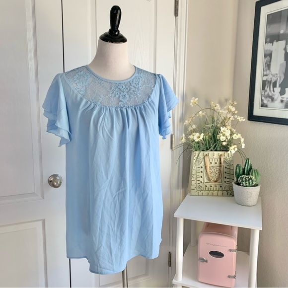 Suzanne Betro Lace Yoke Double Ruffle Sleeve Tunic Too - Picture 13 of 14